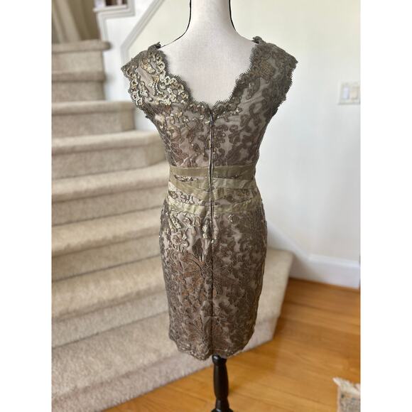 Tadashi Shoji Bronze Brown Sequin Lace V-Neck Sheath Dress - Picture 5 of 8